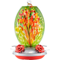 Muse Garden Hummingbird Feeders For Outdoors Hanging, Blown Glass Hummingbird Feeder, Hummingbird Gifts For Mom, Garden Backyard Decor, Unique Gifts Idea For Women, 27Oz, Green Floral
