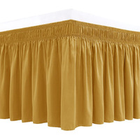 Biscaynebay Wrap Around Bed Skirts For Queen Beds 14 "" Drop, Christmas Gold Adjustable Elastic Dust Ruffles Easy Fit Wrinkle Resistant Silky Luxurious Fabric Machine Washable
