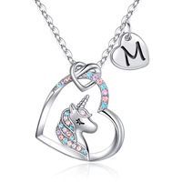 Hiddepoo Unicorns Gifts For Girls Gifts - Silver Heart Alphabet M Unicorn Necklace Girls Jewelry Initial Unicorn Necklaces For Teen Girls Unicorn Gifts For Girls 6 Year Old Girl Birthday Gifts
