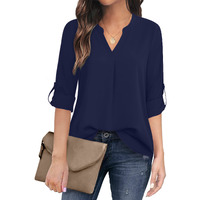 Timeson Blouses For Women,Women 's Navy Blue Blouse 3/4 Sleeve Tunic Tops For Women Ladies V Neck Dress Shirts Office Blouse And Tops For Work Ladies Business Casual Blue Small