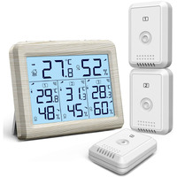 Oria Digital Hygrometer Thermometer, Indoor Outdoor Thermometer, Temperature Humidity Monitor Meter With With 3 Wireless Sensors, Lcd Back-Light For Home, Office, Bedroom, Cream