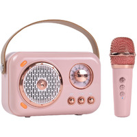 Portable Bluetooth Speaker With Microphone Set,Retro Bluetooth Speaker With Home Karaoke Machine,Portable Handheld Karaoke Mics Speaker Machine For Kids And Adults Home Party Birthday (Pink) (Pink)