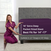 Fitted Sheets Queen Size - Queen Fitted Sheet Only Deep Pocket Queen Fitted Sheet - Real 16    Fitted Bed Sheets Fit Perfectly 14   -18    Deep Mattress & Toppers - 1 Piece Bottom Fitted Sheet - Purple