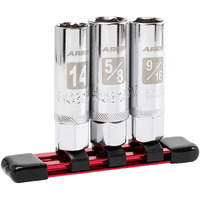 Ares 11015-3-Piece Magnetic Spark Plug Socket Set - Includes 14Mm Thin Wall Socket And 9/16-Inch And 5/8-Inch Sockets - Convenient Reusable Storage Rail Included
