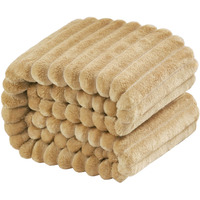 Ntbay Flannel Fuzzy Toddler Blanket, Fluffy Warm And Lightweight Reversible Stripes Design Baby Plush Blanket, 30X40 Inches, Khaki