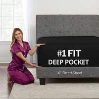 King Fitted Sheet King Size Fitted Sheet Only Deep Pocket - Real 16    Fitted Bed Sheets Fit Perfectly 14   -18    Deep Mattress & Toppers - Easy Care Lovely Feel 1 Piece Bottom Fitted Sheet King - Black