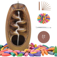 Spacekeeper Ceramic Backflow Incense Holder Incense Burner Waterfall, With 120 Backflow Incense Cones & 30 Incense Stick, Aromatherapy Ornament Home Decor, Brown