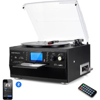 Digitnow Bluetooth Record Player Turntable With Stereo Speaker, Lp Vinyl To Mp3 Converter With Cd, Cassette, Radio, Aux In And Usb/Sd Encoding, Remote Control, Audio Music Player Built In Amplifier