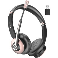 Bluetooth Headset With Microphone, Wireless Headset With Noise Cancelling Mic, On Ear Headphone With Usb Dongle & Mute Button, 26Hrs Talk Time For Pc/Office/Zoom/Skype Rose Gold