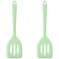 Hoirix 2Pack Small Silicone Turner High Heat Resistant Slotted Spatula For Fish, Eggs, Pancakes And More (82 In, Light Green)