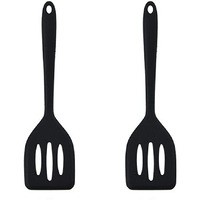 Hoirix 2Pack Small Silicone Turner High Heat Resistant Slotted Spatula For Fish, Eggs, Pancakes And More (8.2 In, Black)