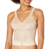 Exquisite Form Fully Full-Coverage Slimming Longline Posture Bra, Front Closure, Lace, Wire-Free #5107565, Rose Beige, 38B