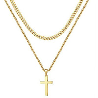 Cross Necklace For Men Women, Stainless Steel Gold Layered Rope Chain Cross Pendant Simple Necklace Jewelry Gifts Dainty Cross Chain Necklace For Women 18 20 Inch Mens Gifts Chains For Men Women
