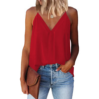 Miduo Womens Tanks Tops Casual Summer V Neck Tanks Tops Straps Cami Shirts Sleeveless Tanks Tops For Womens Red L