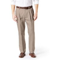 Dockers Men's Classic Fit Signature Khaki Lux Cotton Stretch Pants-Pleated (Regular And Big & Tall), Timberwolf, 44W X 30L