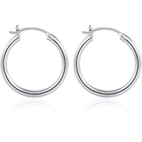 M Mooham Small Silver Hoop Earrings For Women, White Gold Plated 925 Sterling Silver Post Hypoallergenic Chunky Mini Hoops Earrings Dainty Tiny Small Silver Hoop Earrings For Women Jewelry 20Mm