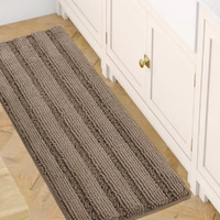 Bath Rugs For Bathroom Non Slip Bath Mats Extra Thick Chenille Striped Bath Rug Runners 47"" X 17"" Absorbent Fluffy Soft Shaggy Mats Dry Fast Plush Area Carpet For Bath Room - Taupe Brown