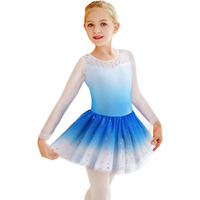 Dance Leotards For Girls 5-6 7 Toddler Kid Long Sleeve Gymnastics Ballet Tulle Dance Dress Blue White Skirt(Baby Girls/Toddler Girls/Big Girls) (Blue Long Sleeve, 6-7 Years)