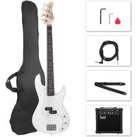 Glarry Full Size Electric Bass Guitar With 20W Amp, 4 String Beginner Starter Kit With Accessories Including Cable, Strap, Bag For Kids And Adults (White)