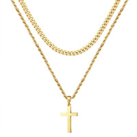 Cross Necklace For Men Women, Stainless Steel Gold Layered Rope Chain Cross Pendant Simple Necklace Jewelry Dainty Cross Chain For Men Teen Girls 16 18 Inch Mens Gifts For For Men Women Teen Girls