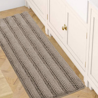 H.Versailtex Bath Rugs For Bathroom Non Slip Bath Mats Extra Thick Chenille Striped Bath Rug Runners 47 "" X 17 "" Absorbent Fluffy Soft Shaggy Mats Dry Fast Plush Area Carpet For Bath Room - Taupe