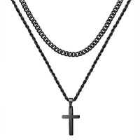 Yooblue Cross Necklace For Men Boys, Mens Cross Necklace Stainless Steel Black Layered Necklace Jewelry Gifts Dainty Cross Chain Necklace For Men 16 18 Inches Mens Cross Necklace Gifts Chains For Men
