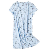 Pnaeong Women 's Cotton Nightgown Sleepwear Short Sleeves Shirt Casual Print Sleepdress Xtsy108-Little Cats-S