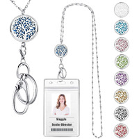 Usangers Lanyards For Id Badges And Keys, Id Badge Holder With Lanyard Stainless Steel Keychain Diffuser Necklace Lanyard Badge Lanyards For Women Teacher Nurse Student Office Work Jewelry Family Tree