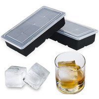 Bangp Large Ice Cube Trays With Lids 2 Pack,Silicone Ice Trays For Freezer,Easy Release Silicone Ice Cube Tray,8 Big Square Ice Cubes Per Tray Ideal For Cocktails,Whiskey,Soups And Frozen Treats