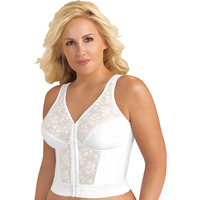 Exquisite Form Fully Full-Coverage Slimming Longline Posture Bra, Front Closure, Lace, Wire-Free #5107565, White, 44D