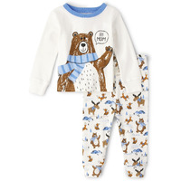 The Children's Place Baby Toddler Girls Long Sleeve Top And Pants Snug Fit 100% Cotton 2 Piece Pajama Set, White Bear, 5T