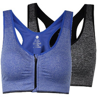 Ohlyah Women 's Zipper Front Closure Sports Bra Racerback Yoga Bras (Xxl 40C 40D 42B 42C, 2 Pack: Blue Grey)