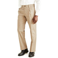 Dockers Men's Classic Fit Signature Khaki Lux Cotton Stretch Pants-Pleated (Regular And Big & Tall), Timberwolf, 36W X 30L