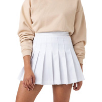 Womens Girl High Waisted Pleated Tennis Skirt School A-Line Skater Skirts With Lining Shorts (White,Large)