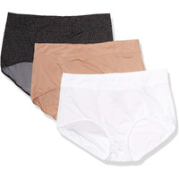 Warner's Womens Blissful Benefits No Muffin 3 Pack Brief Panty Underwear, Tw/Ta/Ub And Tw Pin Dot, X-Large Us
