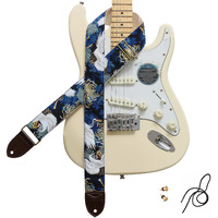 Music First Original Design, 2 Inch Width (5Cm), Vintage Ukiyoe Style Chrysanthemum & Crane In Blue Electric Guitar Strap Bass Strap (Chrysanthemum & Crane In Blue)
