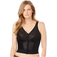 Exquisite Form Fully Full-Coverage Slimming Longline Posture Bra, Front Closure, Lace, Wire-Free #5107565, Black, 42C