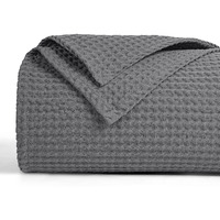Phf 100% Cotton Waffle Weave Blanket Twin Size 66""X90""- Washed Warm Soft Lightweight Breathable Blanket For All Season-Perfect Blanket Layer For Couch Bed Sofa -Elegant Home Decoration-Charcoal