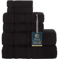 Qute Home 6-Piece Bath Towels Set, 100% Turkish Cotton Premium Quality Bathroom Towels, Soft And Absorbent Turkish Towels, Set Includes 2 Bath Towels, 2 Hand Towels And 2 Washcloths (Black)