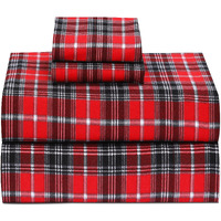 Ruvanti 100% Cotton 4 Pcs Flannel Sheets Queen Size, Deep Pocket, Warm, Super Soft, Breathable, Moisture Wicking Queen Sheets, Bed Sheets Include Flat, Fitted Sheet, 2 Pillowcase - Red Plaid
