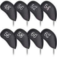 Craftsman Golf 8Pcs 48    50    52    54    56    58    60    62    Leather Black Golf Club Wedge Covers Protective Headcover (1 Set 8Pcs (48   - 62   ))