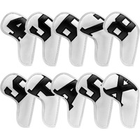 Barudan Golf Iron Club Head Covers Set Headcovers For Callaway Ping S5 - Big Colorful Number - Long Neck - Black Pu Leather Fits Small Standard Oversized Golf Clubs 10Pcs/Pack (White+Black Number)