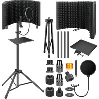 Dmsky Microphone Isolation Shield With Pop Filter & Tripod Stand, Foldable Mic Shield With Triple Sound Insulation, High Density Mic Sound Shield For Recording Studio, Podcasts, Singing, Broadcasting