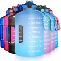 Sluxke Gallon Water Bottle With Time Marker Bpa Free, 128Oz Huge Sports Water Bottle With Handle And Straw Leak Proof, One Click Open Big Water Jug Blue Blue