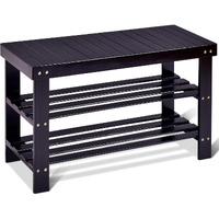 Goflame Shoe Bench Rack, 2-Tier Bamboo Seat Storage Shelf, Free Standing Shoe Storage Bench With Stylish And Modern Design, Shoe Organizer For Dacor Entryway, Hallway, Living Room, Bathroom (Black)