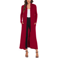 Bluetime Women Floor Length Open Front Cardigan Lightweight Long Sleeve Maxi Duster With Pockets (Xxxl, Red)
