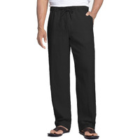 Coofandy Men 's Elastic Waist Linen Pants Beach Lightweight Pants Big And Tall Drawstring Linen House Pants (Black, S)