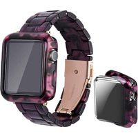 Omter Band With Case Compatible With Apple Watch 49Mm 45Mm 44Mm 42Mm 41Mm 40Mm 38Mm, Women Men Fashion Resin Strap Bumper For Iwatch Ultra 2/1 Series 9/8/7/Se/6/5/4,Series 3/2/1(Dark Purple,41Mm)