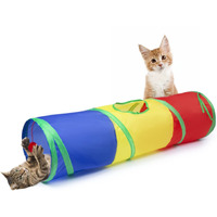 Sheldamy Cat Tunnel, 2-Way Cat Tunnels For Indoor Cats, Collapsible Cat Play Tunnel, Interactive Toy Maze Cat House With 1 Play Ball For Cats, Puppy, Kitty, Kitten, Rabbit (Rainbow)