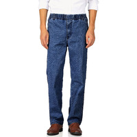 Soojun Mens Casual Loose Fit Elastic Waist Jeans Denim Pants, Indigo, 42W X 28L